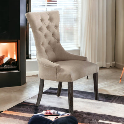 Set Of Two 28’’ Beige And Brown Linen Tufted Parsons Chair - Accent Chairs