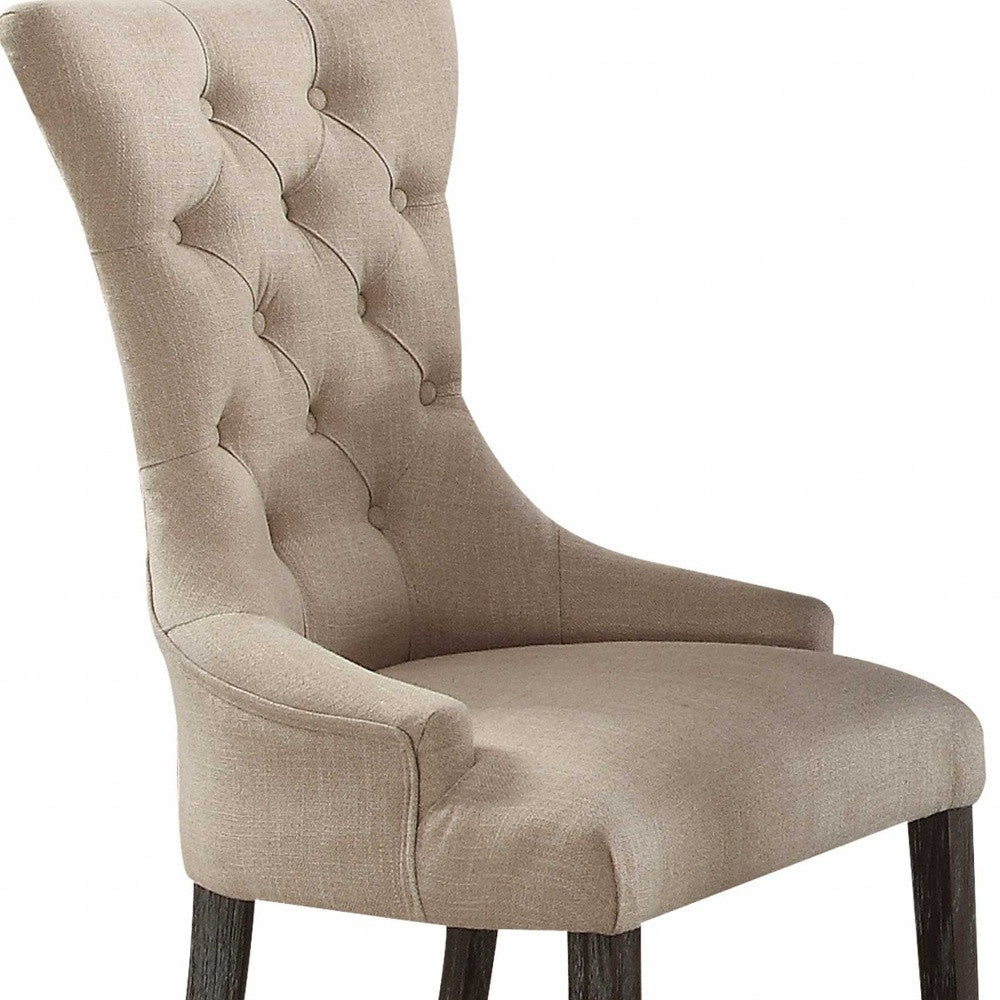 Set Of Two 28’ Beige And Brown Linen Tufted Parsons Chair - Accent Chairs