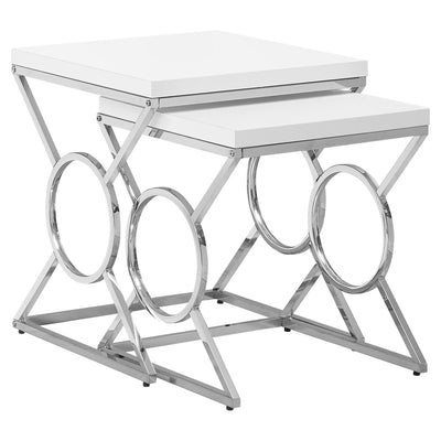 Set of Two 43’’ Silver And White Nested Tables - End-Side Tables