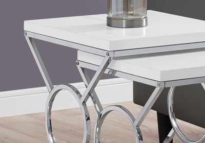 Set of Two 43’’ Silver And White Nested Tables - End-Side Tables