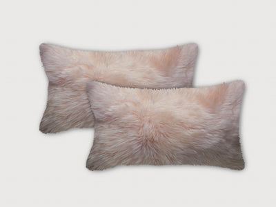 Set Of Two Blush Natural Sheepskin Lumbar Pillows - Accent Throw Pillows