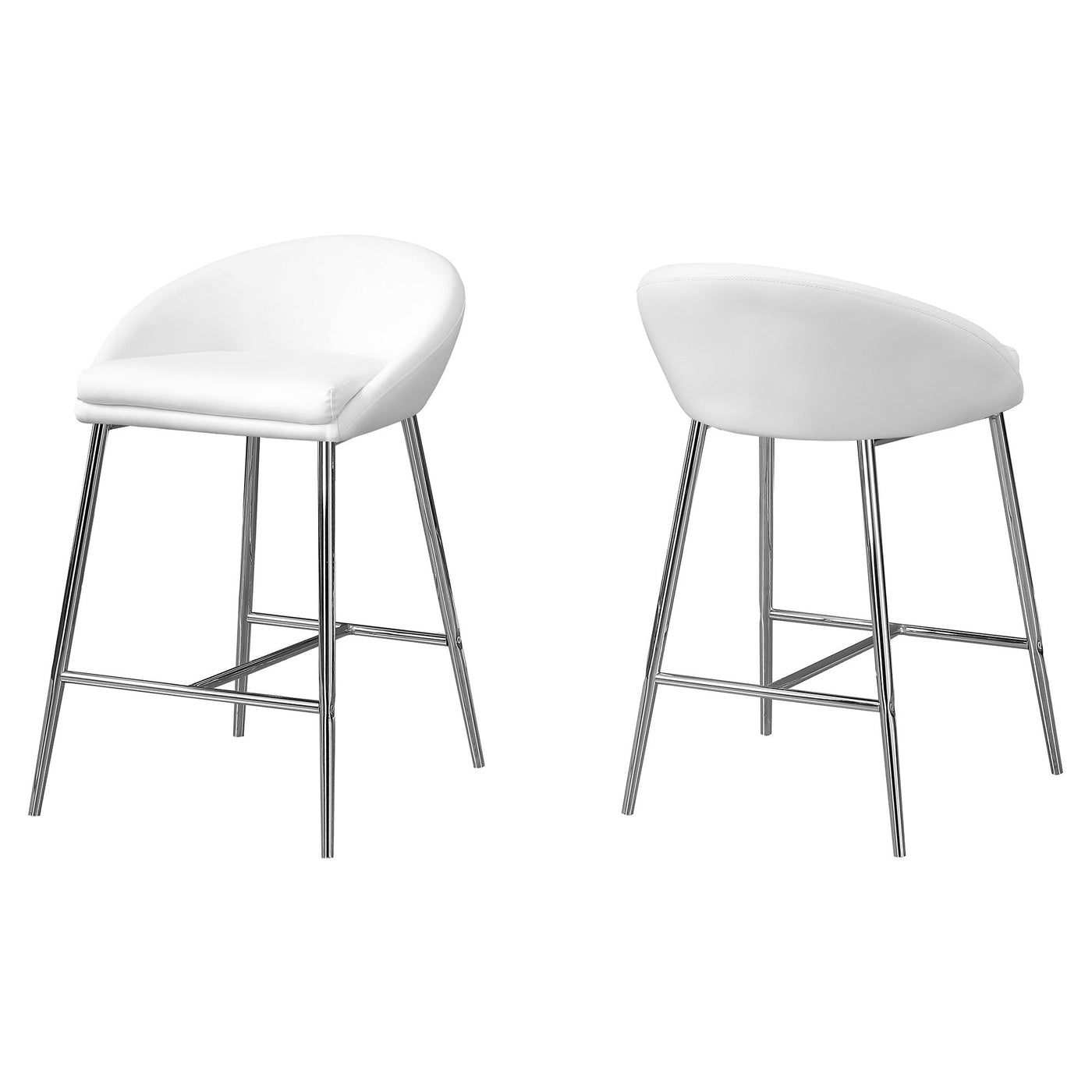 Set of Two ’ White And Silver Metal Low Back Bar Chairs - Bar Chairs