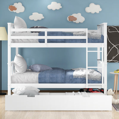 White Double Full Size Over Twin Trundle Bunk Bed - Bunk Beds