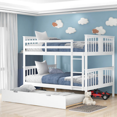 White Double Full Size Over Twin Trundle Bunk Bed - Bunk Beds