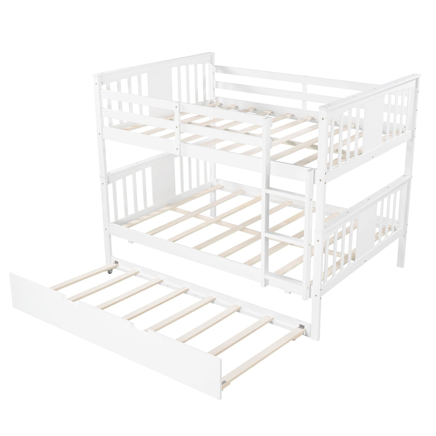 White Double Full Size Over Twin Trundle Bunk Bed - Bunk Beds