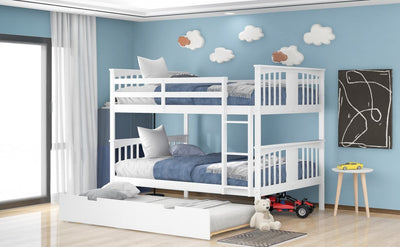 White Double Full Size Over Twin Trundle Bunk Bed - Bunk Beds