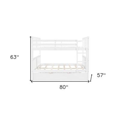 White Double Full Size Over Twin Trundle Bunk Bed - Bunk Beds