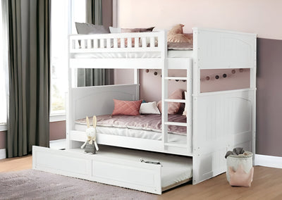 White Double Full Size Over Twin Trundle Bunk Bed - Bunk Beds