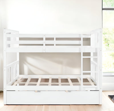 White Double Full Size Over Twin Trundle Bunk Bed - Bunk Beds