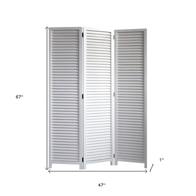 White Louvered Three Panel Room Divider Screen - Room Dividers