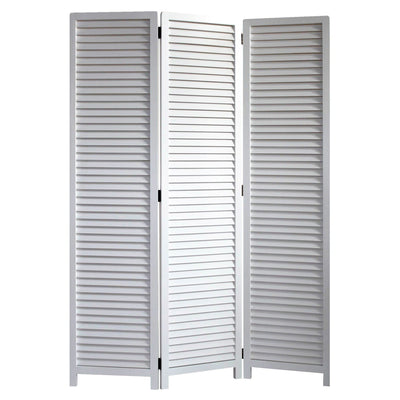 White Louvered Three Panel Room Divider Screen - Room Dividers