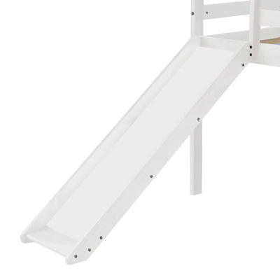 White Low Loft Bed With Slide - Loft Beds