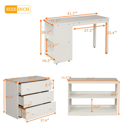 White Low Twin Loft Bed With Cabinet and Desk - Loft Beds