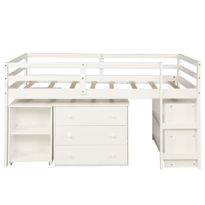 White Low Twin Loft Bed With Cabinet and Desk - Loft Beds