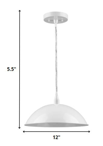 White Metal Hanging Light with Dome Shade - Chandeliers-Pendants-Hanging Lights