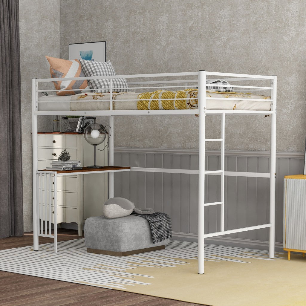 White Metal Twin Size Loft Bed with Desk - Loft Beds