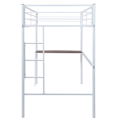 White Metal Twin Size Loft Bed with Desk - Loft Beds