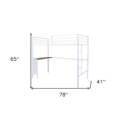 White Metal Twin Size Loft Bed with Desk - Loft Beds