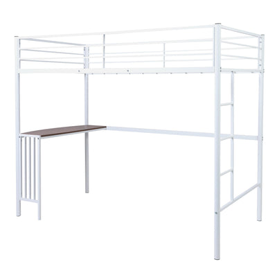 White Metal Twin Size Loft Bed with Desk - Loft Beds