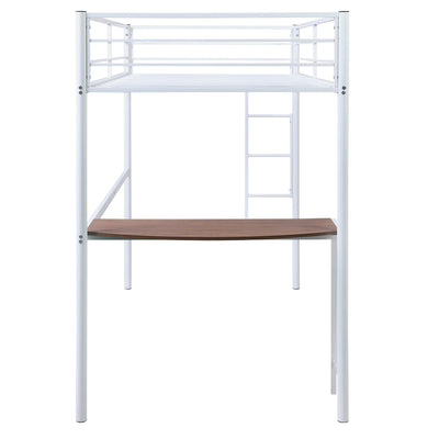 White Metal Twin Size Loft Bed with Desk - Loft Beds