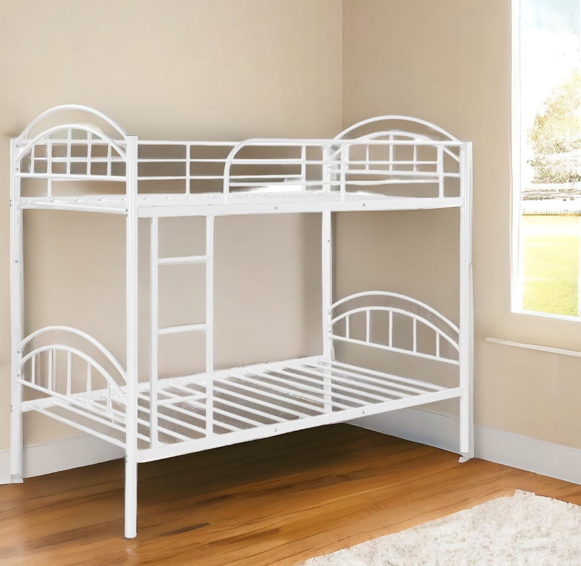 White Modern Classic Twin Over Twin Metal Bunk Bed - Bunk Beds