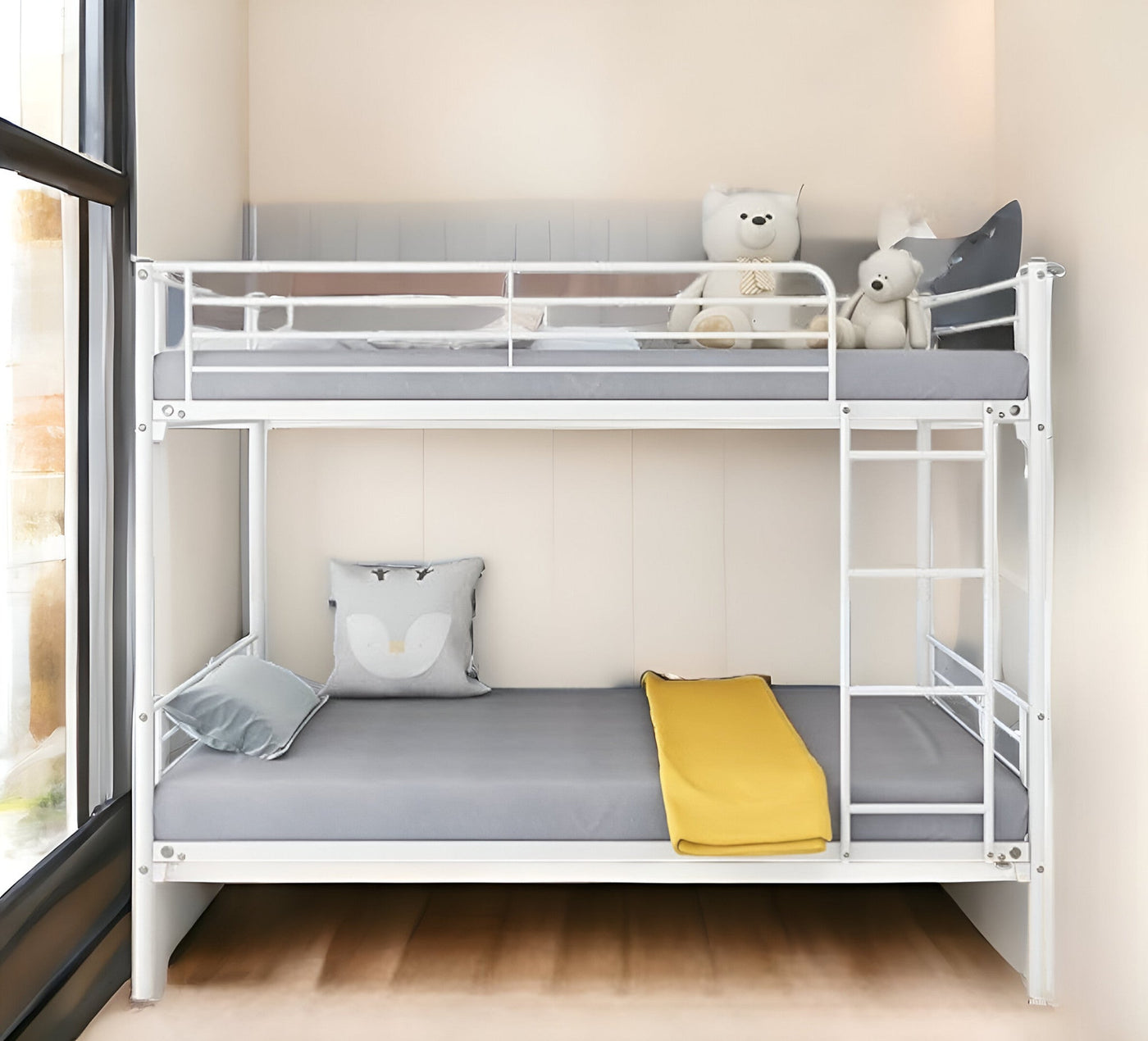 White Modern Classic Twin Over Twin Metal Bunk Bed - Bunk Beds