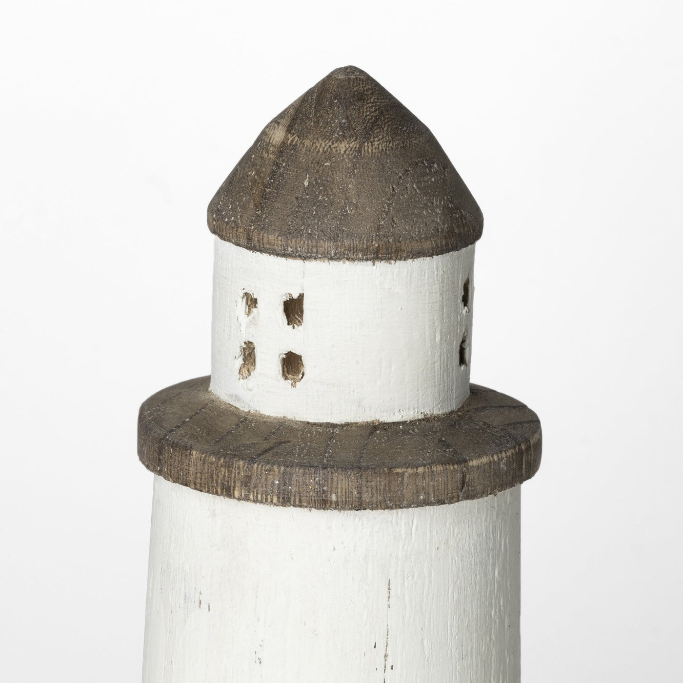 White Petite Rustic Wooden Lighthouse - Sculptures