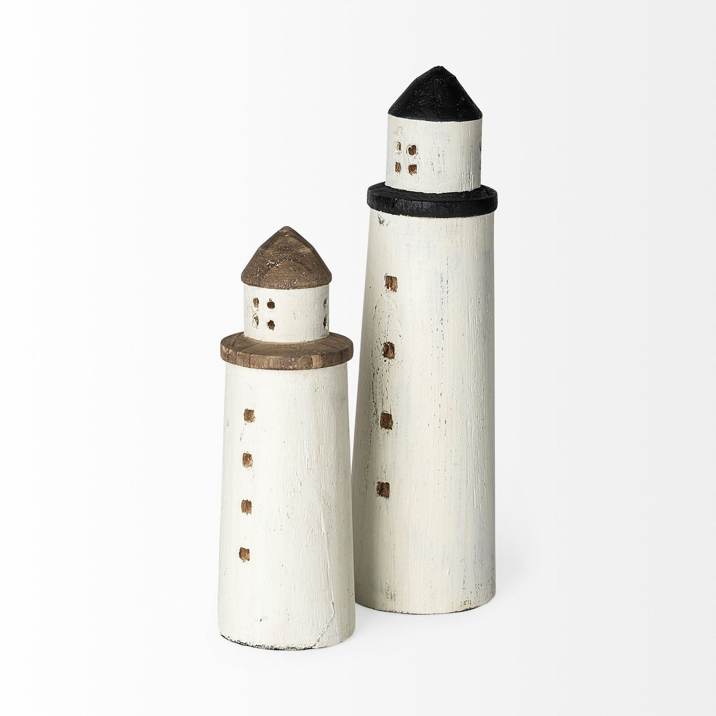 White Petite Rustic Wooden Lighthouse - Sculptures