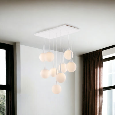 White Shaded Nine Light Metal Dimmable Ceiling Light - Chandeliers-Pendants-Hanging Lights