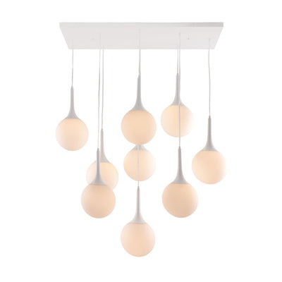 White Shaded Nine Light Metal Dimmable Ceiling Light - Chandeliers-Pendants-Hanging Lights