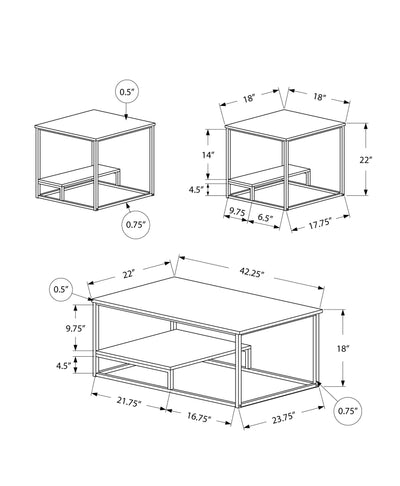 White Silver Metal Table Set - 3Pcs Set - Coffee Tables