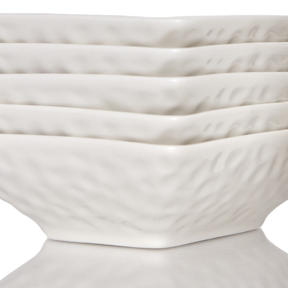 White Six Piece Pebbled Porcelain Service For Six Bowl Set - Dinnerware