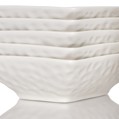 White Six Piece Pebbled Porcelain Service For Six Bowl Set - Dinnerware