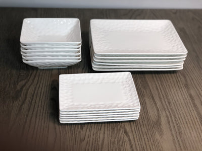 White Six Piece Pebbled Porcelain Service For Six Bowl Set - Dinnerware