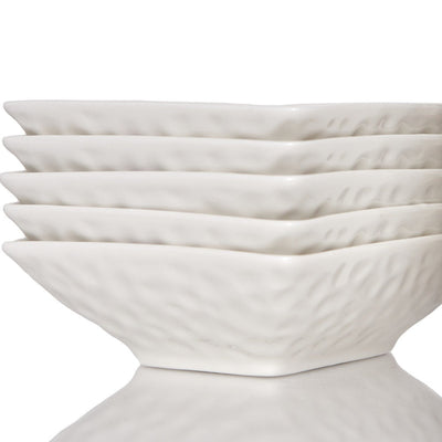 White Six Piece Pebbled Porcelain Service For Six Bowl Set - Dinnerware