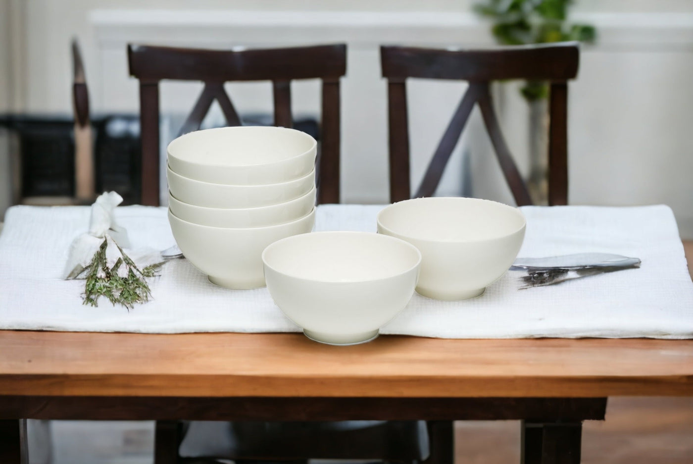 White Six Piece Porcelain Service For Six Bowl Set - Dinnerware