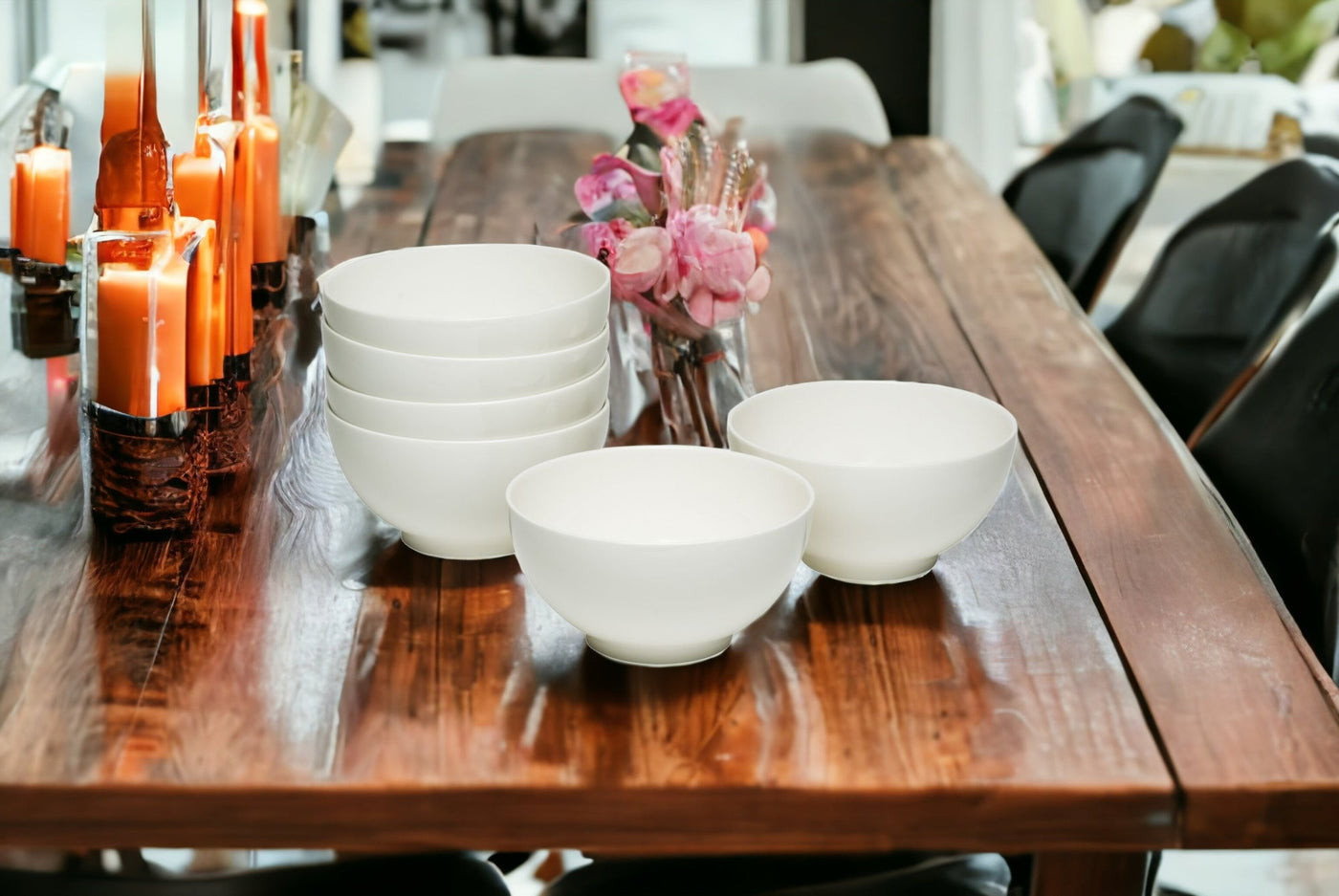 White Six Piece Porcelain Service For Six Bowl Set - Dinnerware