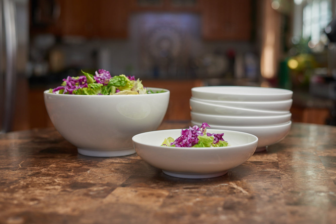 White Six Piece Porcelain Service For Six Bowl Set - Dinnerware