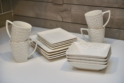 White Six Piece Rectangle Pebbled Porcelain Service For Six Salad Plate Set - Dinnerware