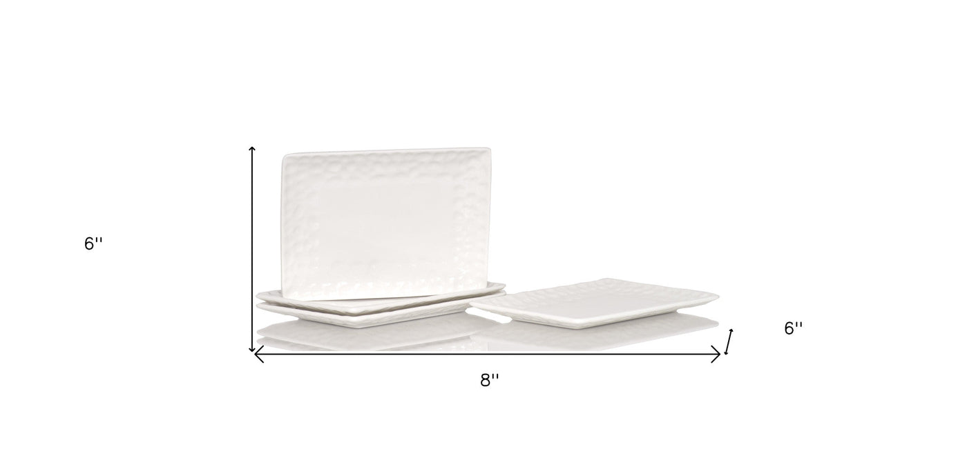 White Six Piece Rectangle Pebbled Porcelain Service For Six Salad Plate Set - Dinnerware