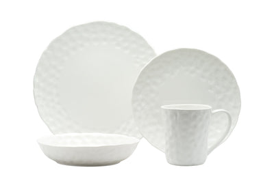 White Six Piece Round Pebbled Porcelain Service For Six Bowl Set - Dinnerware