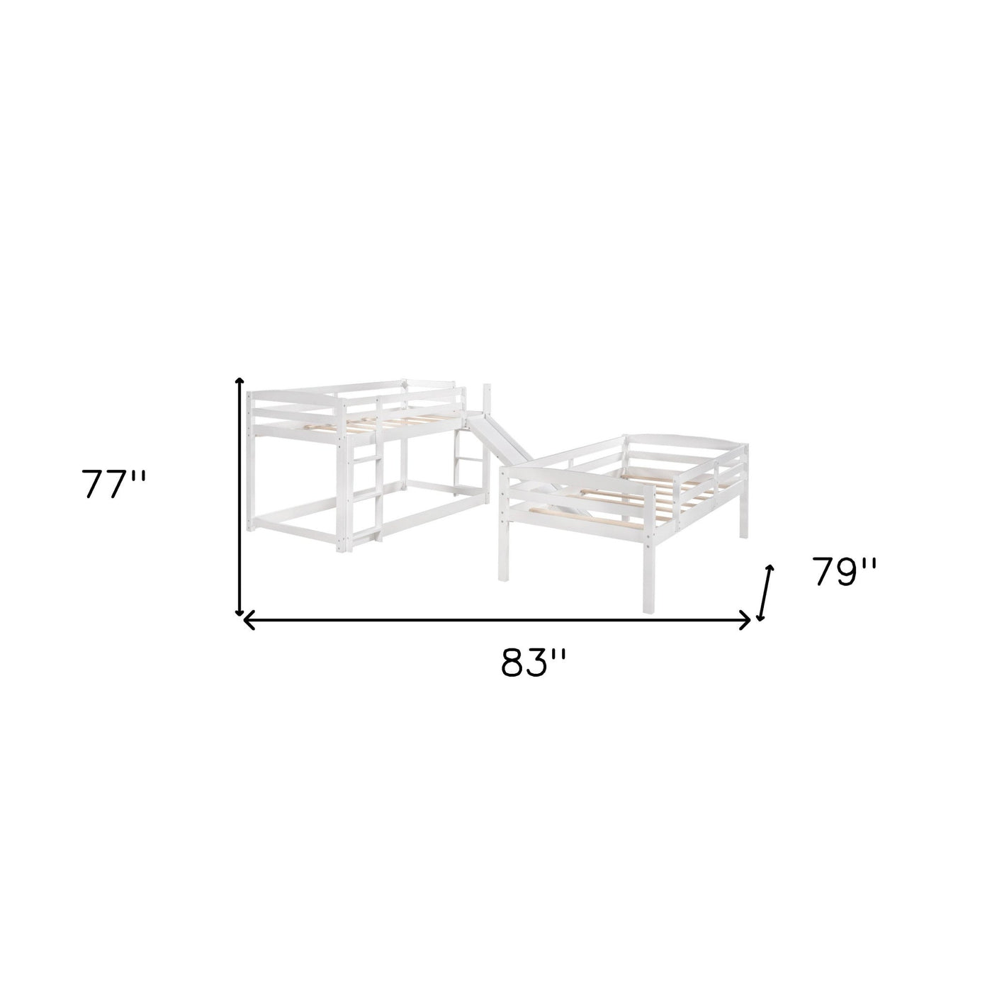 White Triple Bunk Twin Sized Bed with Slide - Bunk Beds