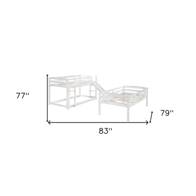 White Triple Bunk Twin Sized Bed with Slide - Bunk Beds