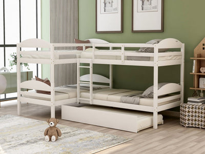 White Twin Contemporary Manufactured Wood and Solid Wood Bunk Bed - Bunk Beds