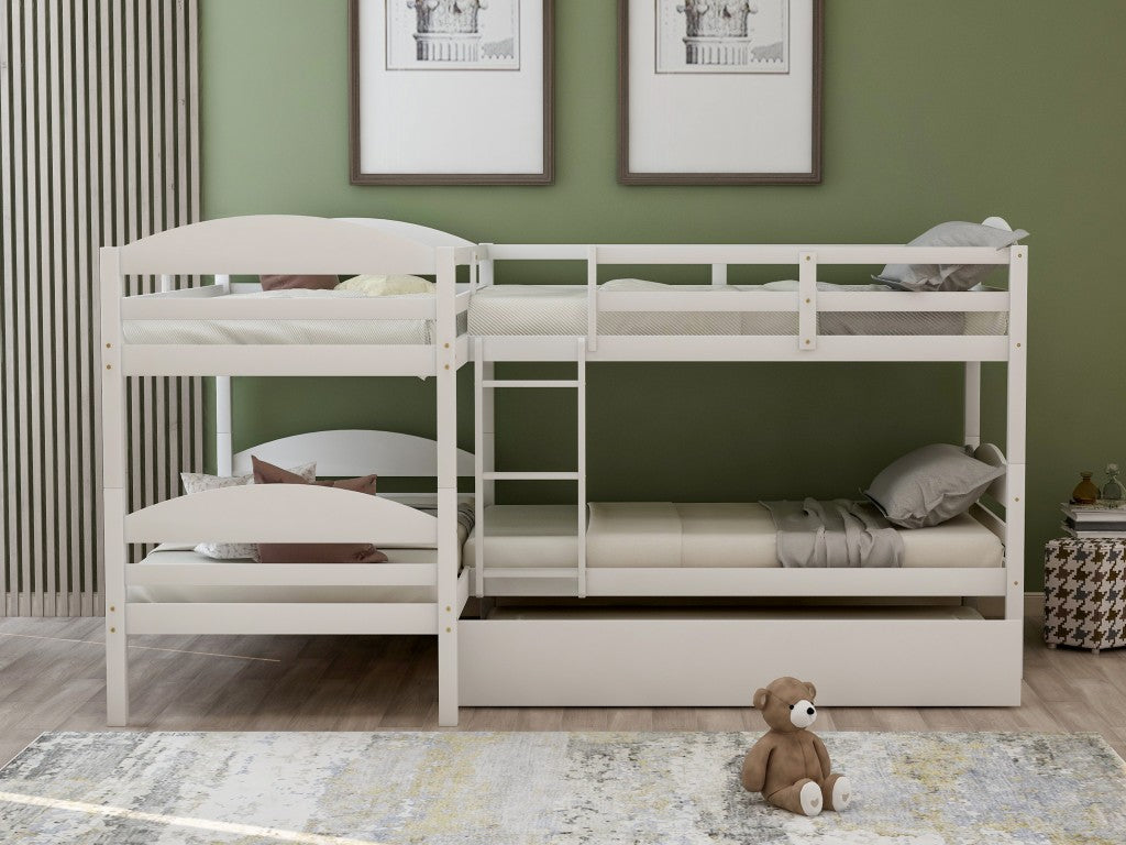 White Twin Contemporary Manufactured Wood and Solid Wood Bunk Bed - Bunk Beds