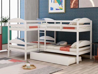 White Twin Contemporary Manufactured Wood and Solid Wood Bunk Bed - Bunk Beds