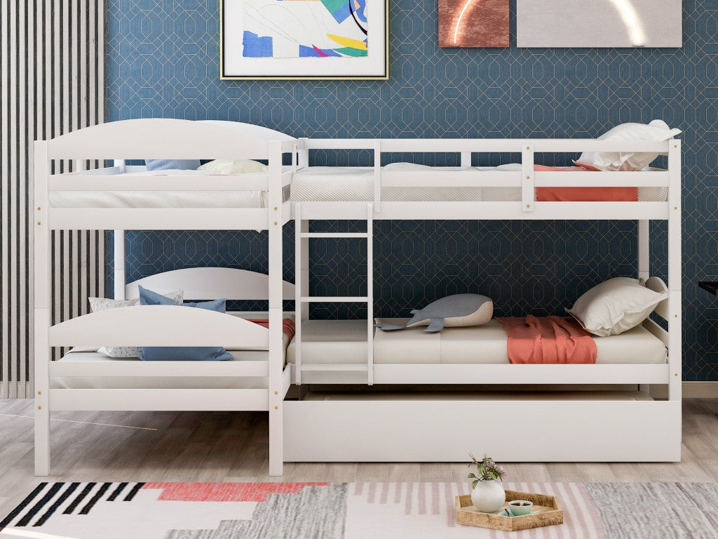 White Twin Contemporary Manufactured Wood and Solid Wood Bunk Bed - Bunk Beds