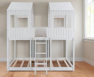 White Twin Contemporary Manufactured Wood + Solid Wood Bunk Bed - Bunk Beds