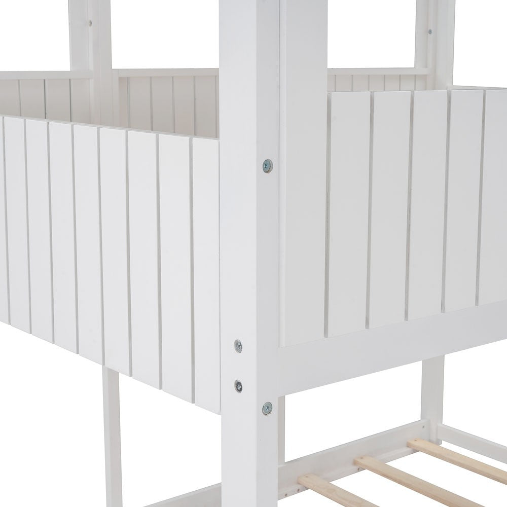 White Twin Contemporary Manufactured Wood + Solid Wood Bunk Bed - Bunk Beds