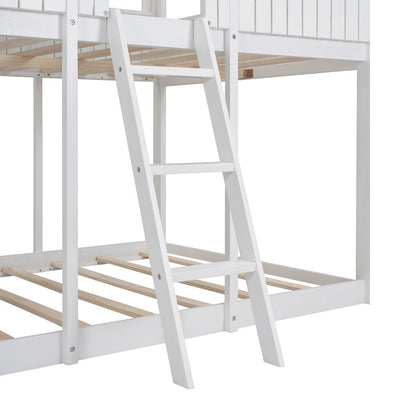 White Twin Contemporary Manufactured Wood + Solid Wood Bunk Bed - Bunk Beds